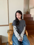 [BAONHAUS] Crein Stripe Color Matching Layered Long Sleeve Tee