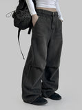 Cut pin tuck wide denim