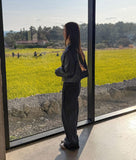 Semi crop leather blouson rider jacket