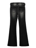 Belted washed bootcut black denim