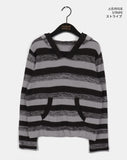Blon Stripe Color Matching Slim Fit Hood Knit