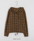 Melyu Wrinkle Summer Check Hood Shirt