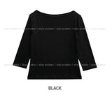 Autumn Boat Neck Semi-Crop Three Quarter Tee