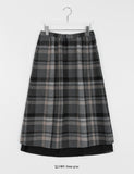 Notats banding check layered wool long skirt