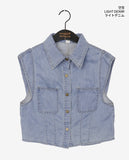 Tapi pocket snap button cap sleeve short sleeve denim shirt
