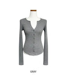 Mude V-Neck Slim Ribbed Knit Cardigan