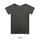 RIBBED V SLIT HALF T