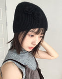 Kinjo Vintage Rose Flower Ribbed Knit Beanie