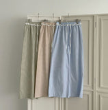 Frill Stripe Vacation Look Summer Wide Banding Pants