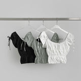 Lovely Hip Shoulder Ribbon Banding Off-shoulder Short Sleeve Blouse