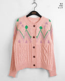 Away Wool Vintage Nordic Jacquard Knit Cardigan