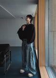 Hidden Track Zipper Wide Denim Pants