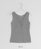 Ichi Deep V-Neck Lace Ribbed Wrap Sleeveless