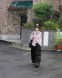 Mote cut key ring loop two-way wide cotton pants