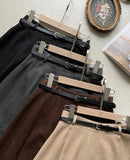 Polsyu belted flared long skirt