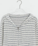 Yumehi Stripe Punching Hood Zip-Up Cardigan
