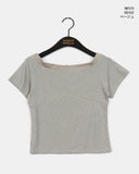 Rutot Stripe Color Matching Off-Shoulder Short-Sleeved T-Shirt