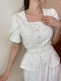 Beno Square Spangled Tulip Tweed Jacket (Belt Set)