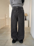Tapo diagonal line cut washing long wide denim pants