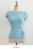 Dare Boat Neck Ribbed Cap Sleeve Knit(Belt Set)