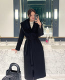 Devel Mink Fur Collar Wool Long Coat (Belt Set)