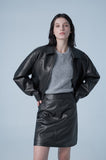 Overfit curved leather blouson