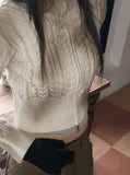 Dual Washing Cable Two-Way High Neck Crop Long Sleeve Knit Zip-Up