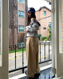 Bifu Embroidery Adjust Balloon Fit Wide Cotton Long Pants