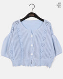 Podot Heart Punching Half-Sleeved Knit Cardigan