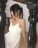 Prim chiffon layered ribbon shirring sleeveless