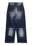 (UNISEX) Navy Cheek Washing Wide Denim