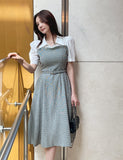 GN Seersucker Check Collar Puff One Piece (Belt Set)