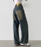 Side Pin Tuck Line Wide Fit Denim Pants