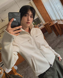 Caden Leather Color Matching Fingerhole Zip-up