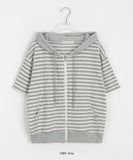 Une Two-Way Stripe Short Sleeve Hood Zip-Up