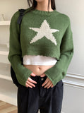 Leamu Green Star Crop Knit