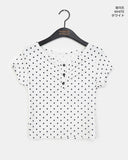 Addie Dot Button Shirring Short Sleeve T-Shirt