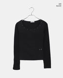 [Brushed Lining] Leha studded round neck slim t-shirt
