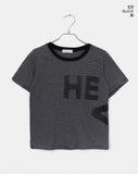 Neku Vintage Stripe Lettering Print Short Sleeve T-Shirt
