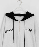 Milnan Half Zip-Up Color Matching Printed Hoodie