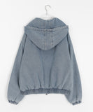 Yuyuni Two-Way Fleece Denim Over Hood Zip-up