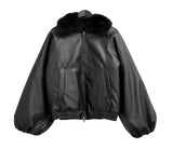 Menber fur collar leather padded jumper