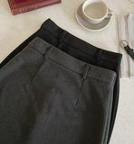 Cre wool pin tuck H-line slit long skirt (belt set)