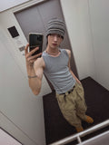 Fringe side line muscle fit ribbed sleeveless