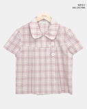 [MADE] Yuwa Round Collar Check Short Sleeve Blouse