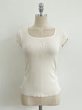 Ezha Square Neck Shirring Cap Sleeve Knit
