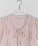 Domuri Ribbon Seersucker Short Sleeve Blouse