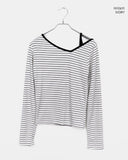 Two-fit Stripe Unbalanced Strap Long Sleeve T-Shirt