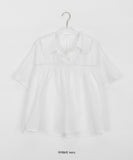 Ryuke nylon shirring collar short sleeve blouse