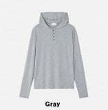Mude Loose Fit Henley Neck Long Sleeve Hoodie
